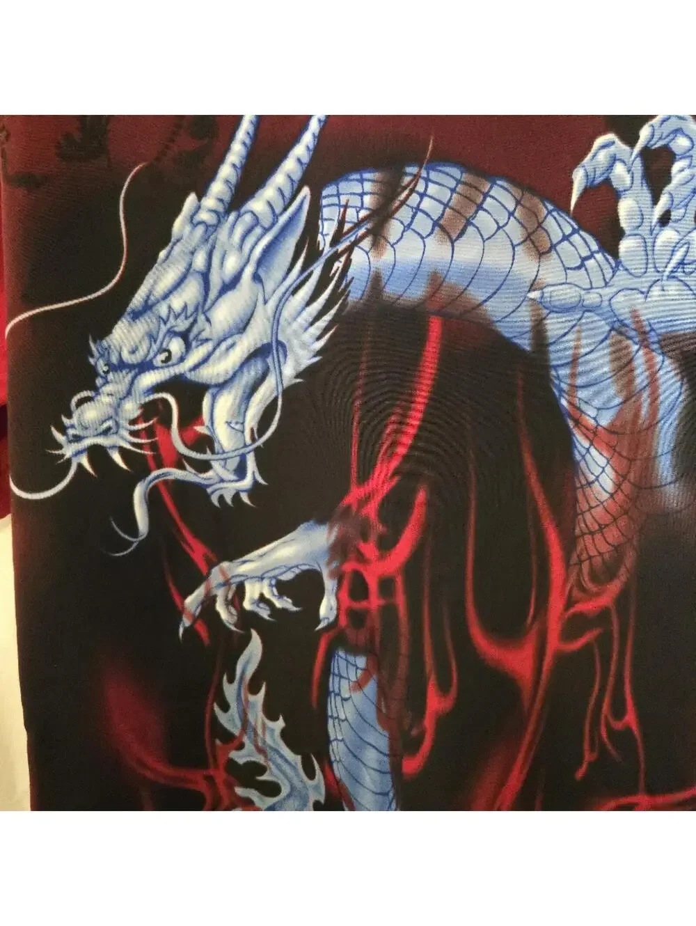 Odo Red Short Sleeve Button-Up Shirt with Blue Dragon Print Size M - Picture 3 of 4